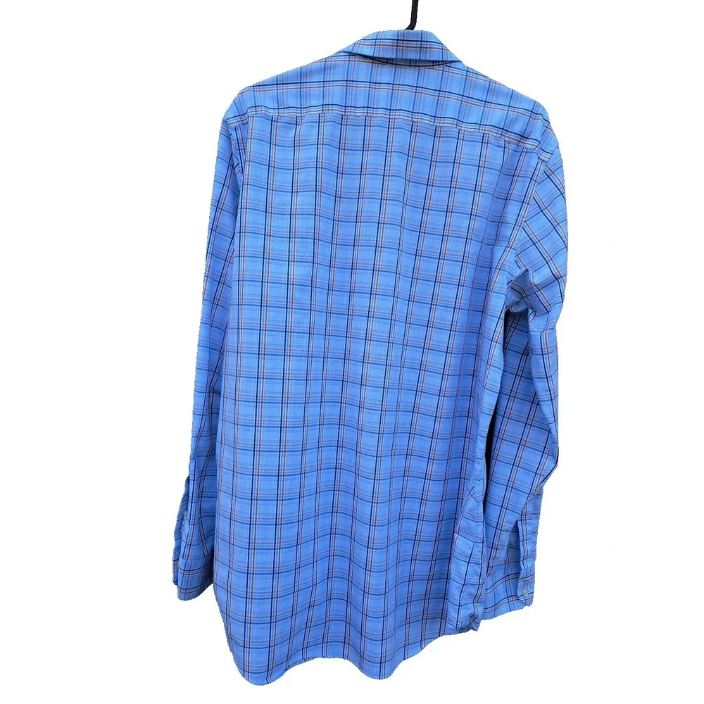 Banana Republic Men's Plaid Blue Non-Iron Slim Fit Long Sleeve  Cotton Shirt L